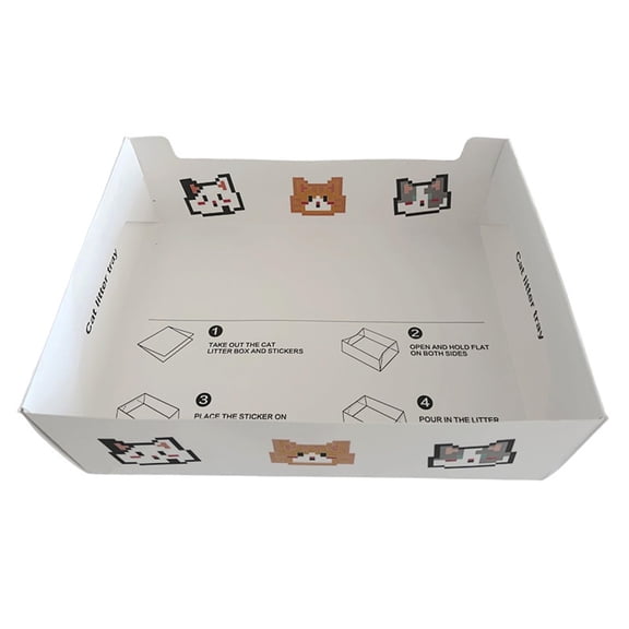 Disposable Foldable Cardboard Cat Litter Box, Portable Hygienic Litter Box for Travel, Camping, Temporary Use, Overnight Stays, Vet Visits, White