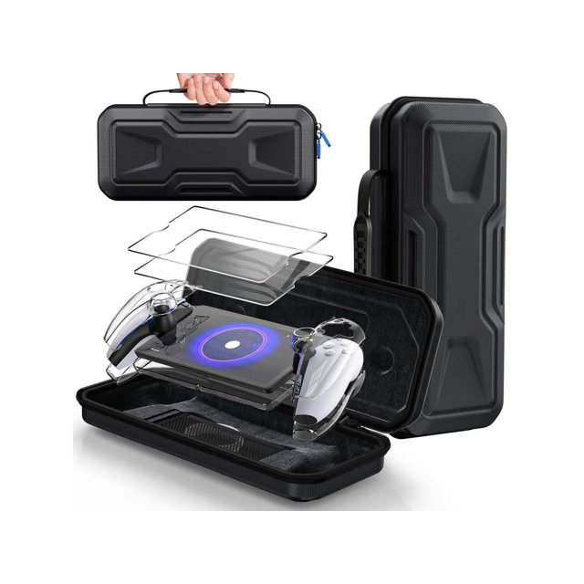Accessories Bundle for Playstation Portal, Carrying Case and Hard PC Clear Cover Case with Tempered Glass Screen Protector, Protective Cover Case and Hard Shell Portable Travel Handbag for Ps Portal