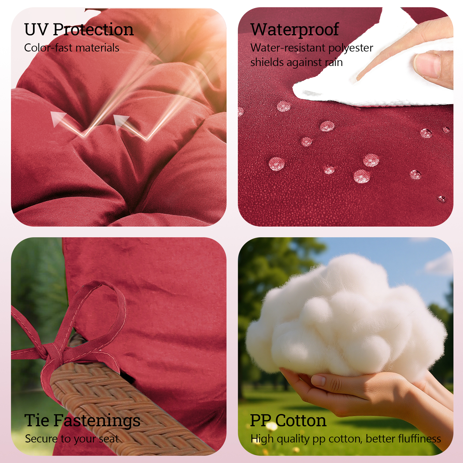 Outdoor Bench Cushion Inlife Swing Chair Cushion Waterproof Sun-Resistant with 8 Nonslip Ties, Wine Red 120cm*100cm