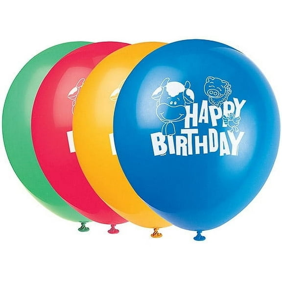 12" Latex Farm Party Balloons, Assorted Colors, 8pk