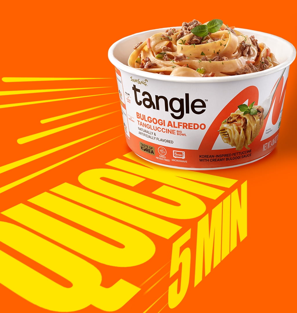 Tangle Bulgogi Alfredo Tangluccine, Instant pasta, microwaveable (Big Bowl 4.06 OZ Pack of 6)