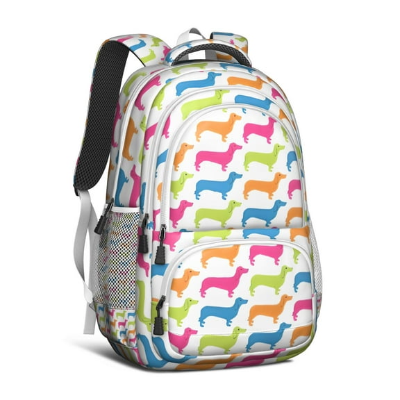Colorful Funny Dachshund Backpack for School,Cute School Bag,Schoolbag with Adjustable Shoulder Straps & Padded Back,16.9 Inch