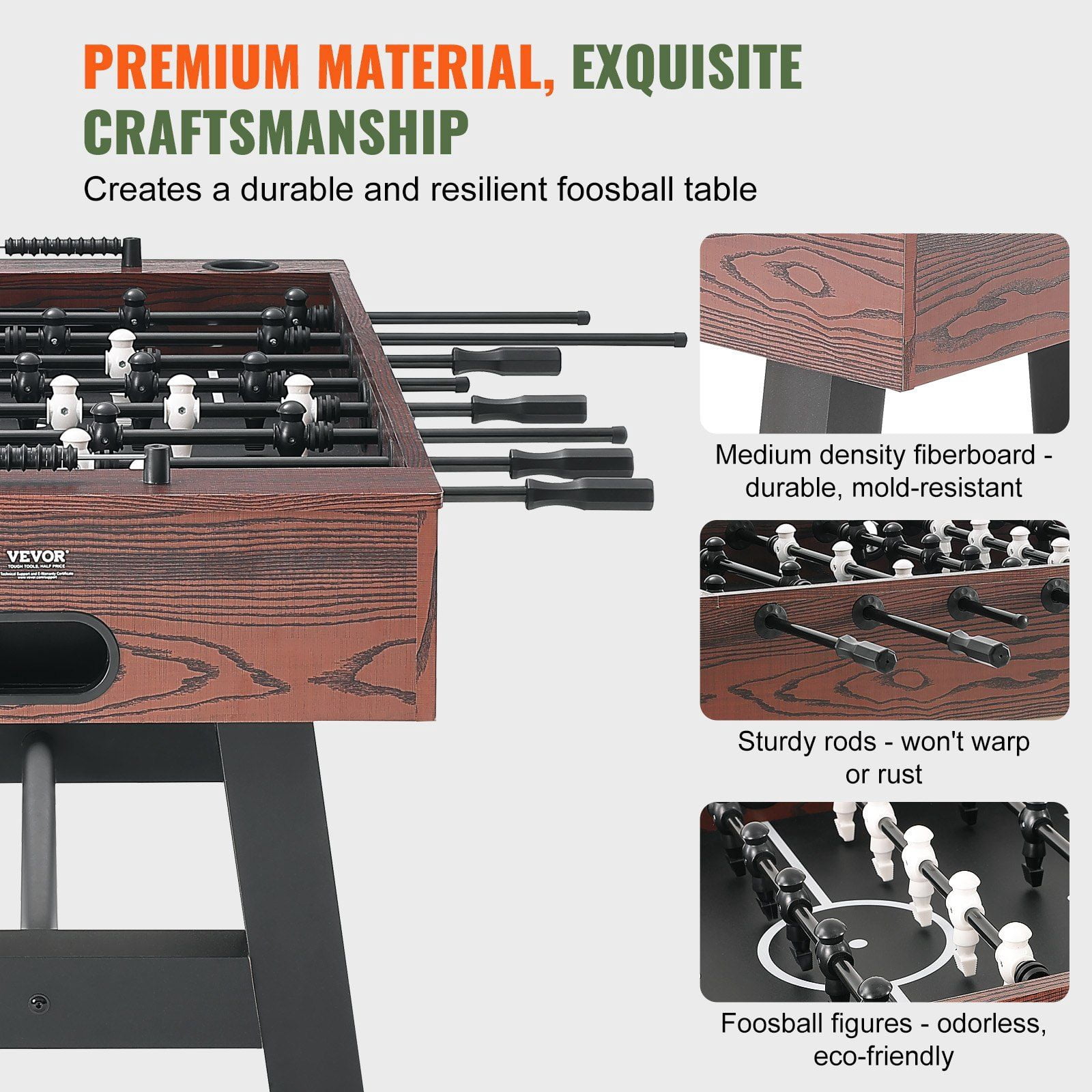 Full Size Foosball Table 55 Inch, Indoor Soccer Game Table for Family and Game Room, Standard Size Foosball Set Includes 4 Balls and 2 Cup Holders