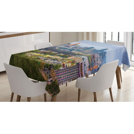 

Cincinnati Tablecloth Wide Perspective of Suspension Bridge and Apartments Streets Highway Grey Sky Rectangular Table Cover for Dining Room Kitchen 60 X 90 Multicolor by Ambesonne