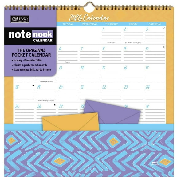 Wells Street by Lang, Abstract Expressions 2026 Note Nook, 12'' X 12'', 12-Month Calendar with Stapled Binding