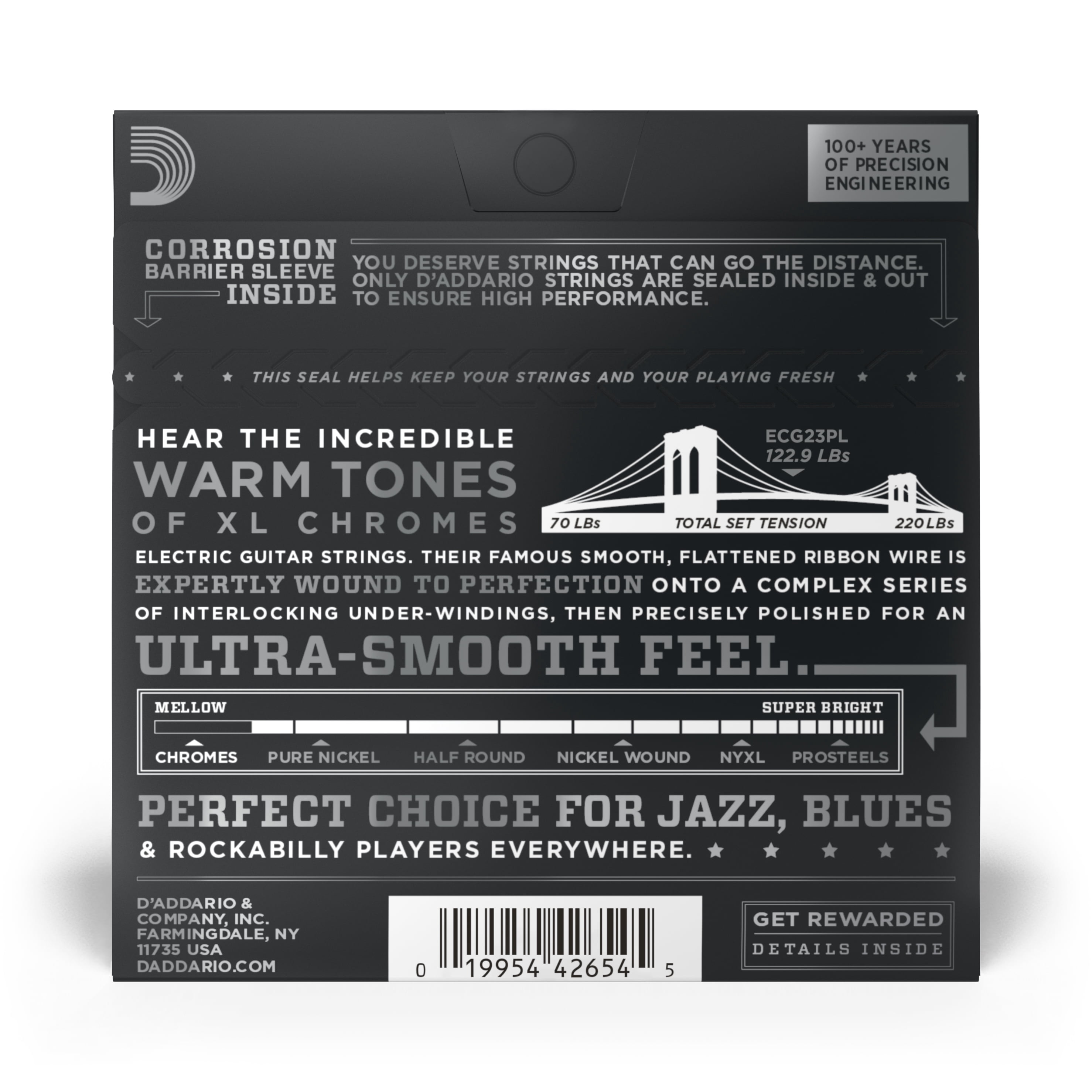 D'Addario XL Chromes Plain Third Electric Guitar Strings Extra Light (10 - 48)
