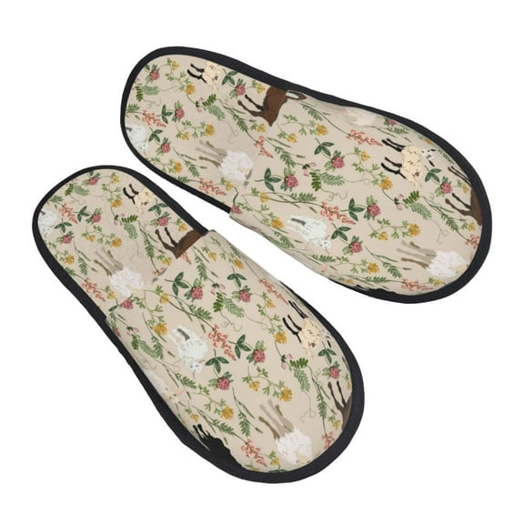 House Slippers for Women Men - Painted Cute Goat Flower Lightweight House Shoes Fuzzy Slippers, Soft Slip-On Cozy House Slippers for Woman Indoor Outdoor