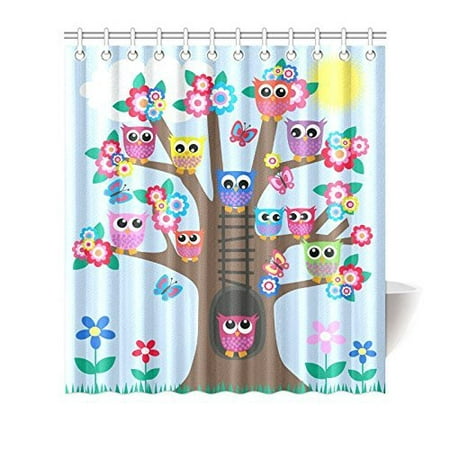 MYPOP Funny Owl Home Decor Cute Owls on Tree Best Friends Forever Design for Friendship Decor for Teens and Girls Bathroom Shower Curtain 66 X 72 Inches, Blue Brown