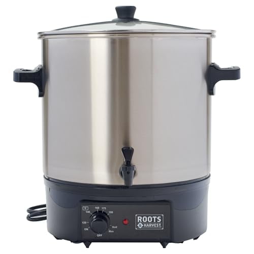 Roots and Harvest Electric Bath Canner – Stainless Steel Pot with Glass Lid | 27L Capacity for Home Canning