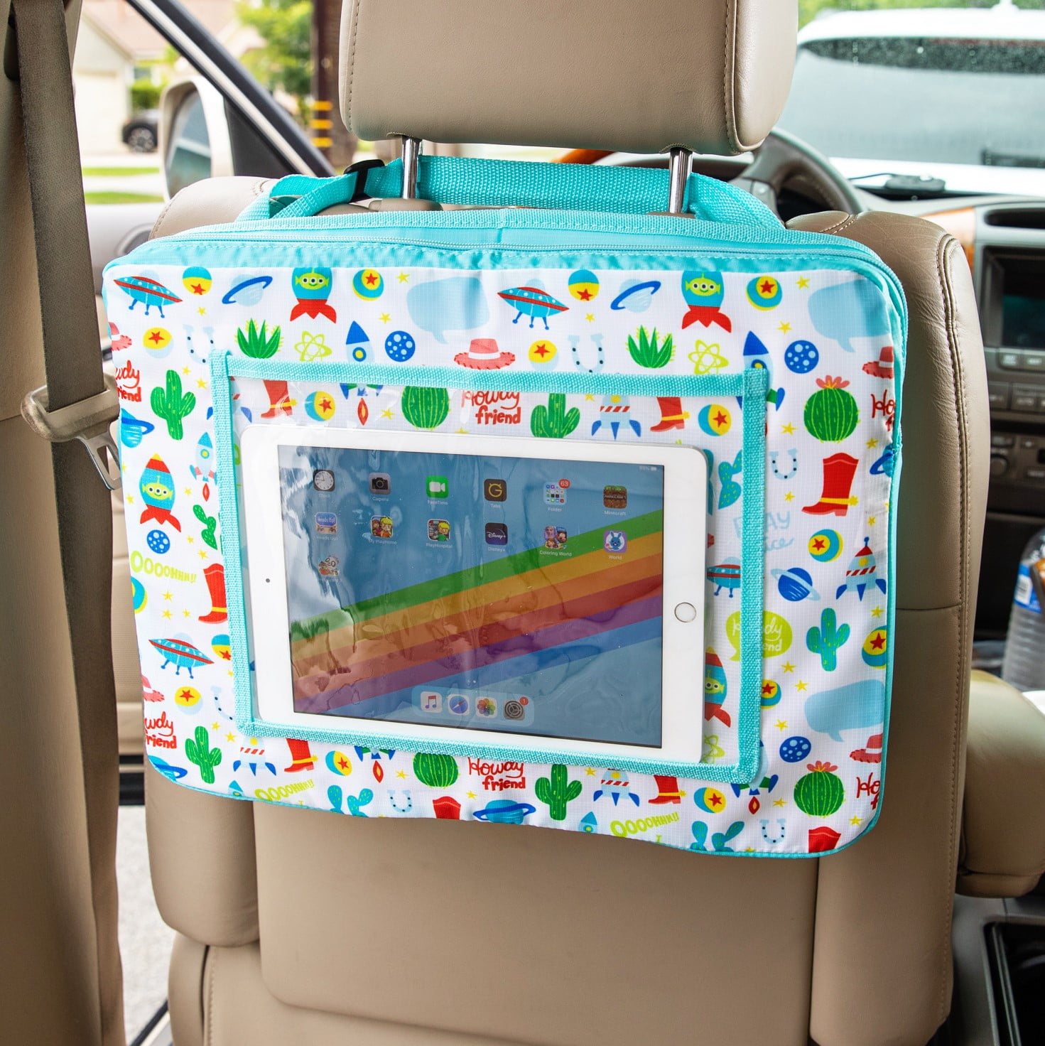 Disney Baby by J.L. Childress 3-IN-1 Kids Travel Tray & Tablet Holder - Car Seat Lap Tray Desk for Toddlers, Road Trip Essentials - Toy Story