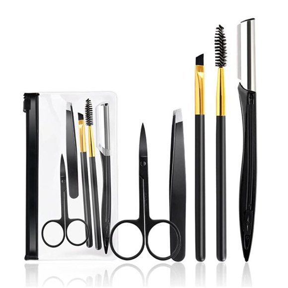 Tondeuse à Sourcils, Pinkiou Rasoir à Sourcils Trousse de Sourcils avec Ciseaux à Sourcils, Trousse de Soins des Sourcils 5 en 1 avec Brosse à Cils Pinces à Sourcils pour Femmes