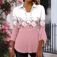 thumbnail image 4 of DeHolifer Shirts for Women V-Neck 3/4 Sleeve Lapel Button Floral Printed Casual Dressy Blouse Tops Pink XL, 4 of 7