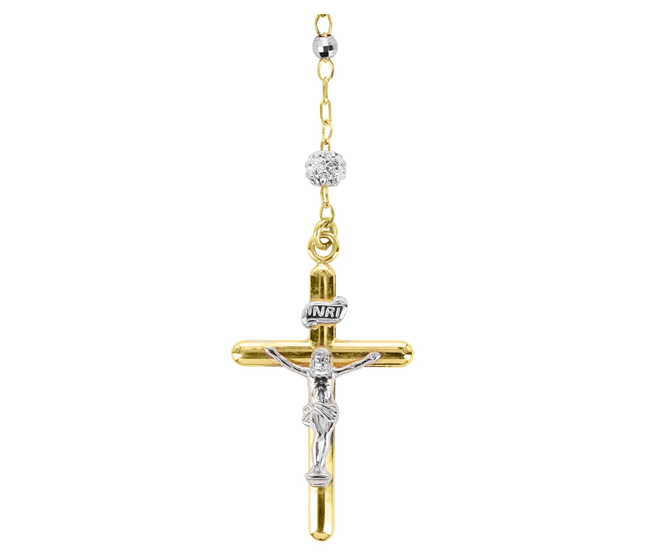 Brilliance Fine Jewelry 18K Gold Plated Sterling Silver Crystal Rosary Tri-Color Necklace 24"