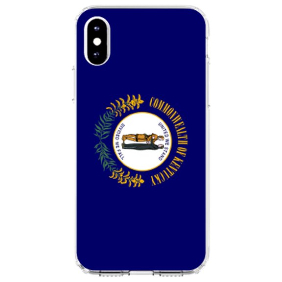 DistinctInk Clear Shockproof Hybrid Case for iPhone X / XS (5.8" Screen) - TPU Bumper, Acrylic Back, Tempered Glass Screen Protector - Kentucky State Flag - US State Flag