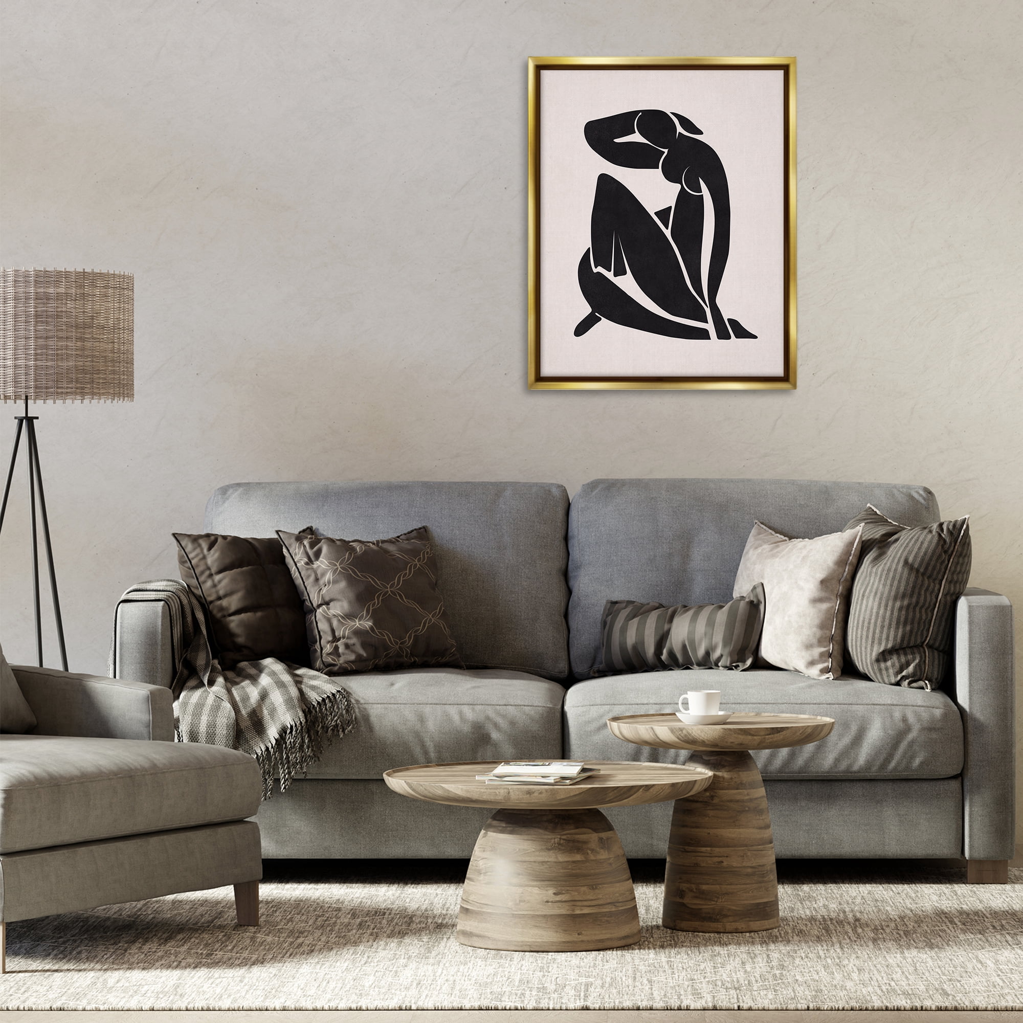 Stupell Industries Midcentury Boho Figure People Painting Gold Floater Framed Canvas Art Print Wall Art, 25 x 31