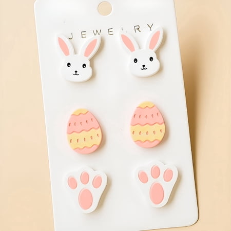 DESIGNICE Easter Acrylic Earrings Set - 3-Pair Bunny and Egg Design | Lightweight Non-Tarnish Holiday Gifts (Spring Party Jewelry)