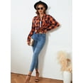 thumbnail image 5 of Alex Vando Plaid Flannel Shirts for Women Long Sleeve, Oversized Womens Casual Flannel Button Down Shirts Blouses Tops,Navy S, 5 of 6