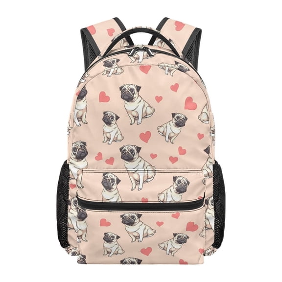 Jeiento Kids School Backpack Cute Pug Water-Resistant Lightweight 16 Inch Bookbag for Boys Girls Casual Durable Laptop Backpack Back to School