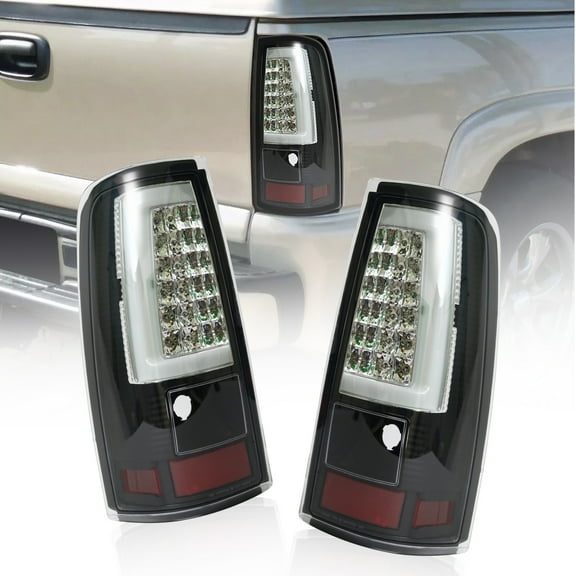 LED Tail Light Compatible with 2003 2004 2005 2006 Chevy Silverado 1500 2500 3500 Driver and Passenger Side Rear Light Brake Lamps - 12V LED Chips (Black Housing White LED)