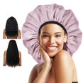 thumbnail image 1 of Auban Gorro de ducha extra grande, doble capa, impermeable, reutilizable, forro de satén XL, gorro de ducha para mujeres, pelo largo y grueso, trenzas (rosa), 1 of 5