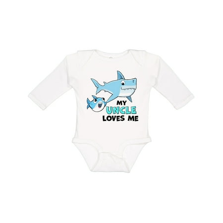 

Inktastic My Uncle Loves Me with Cute Sharks Gift Baby Boy or Baby Girl Long Sleeve Bodysuit