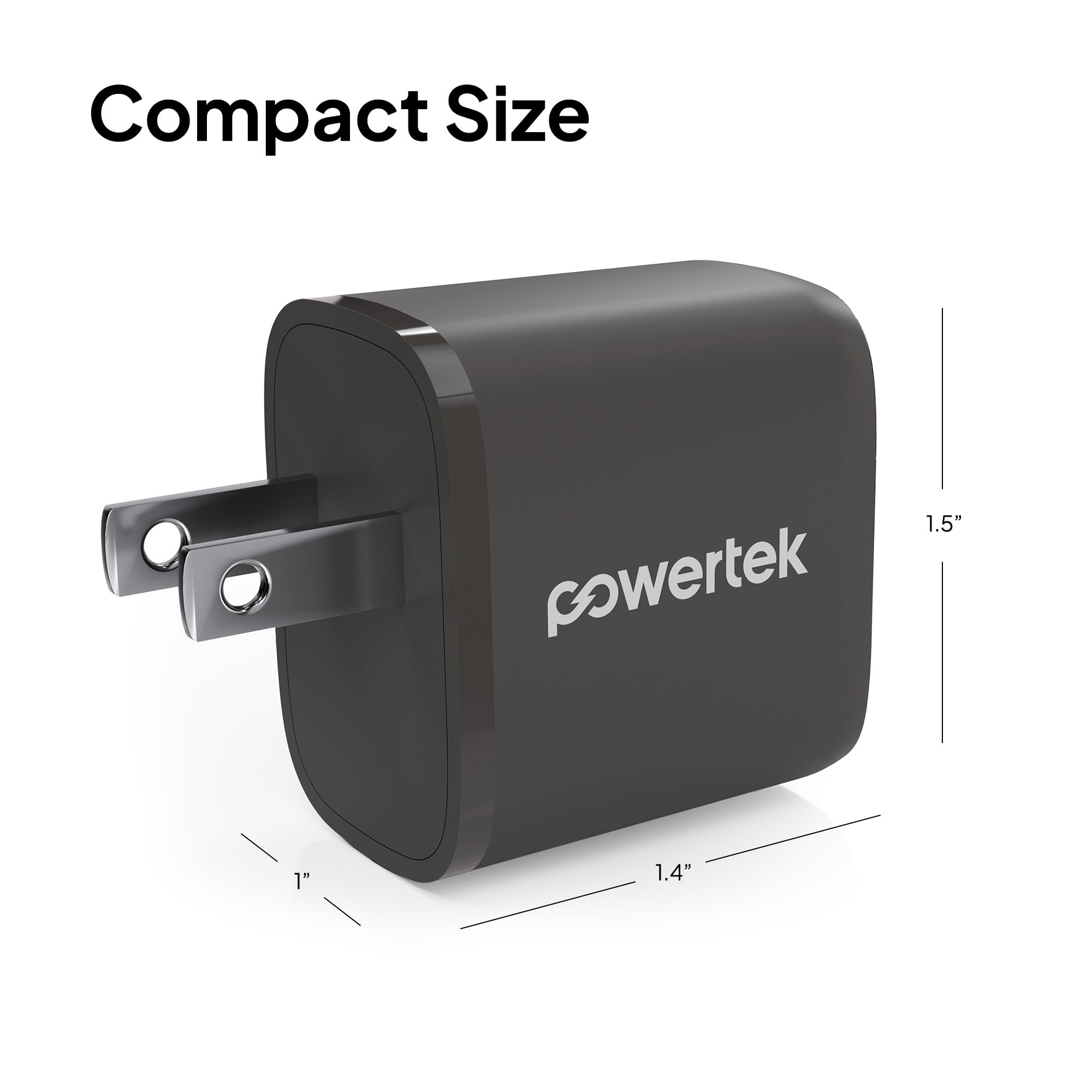 Powertek 20W USB-C PD + USB-A Dual Port Wall Charger, Carbon Design, Grey