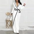 thumbnail image 2 of Wrap Front Jumpsuits for Women Contrast Paneled Long Sleeve Notched Collar Padded Shoulders Casual Jumpsuit, 2 of 7