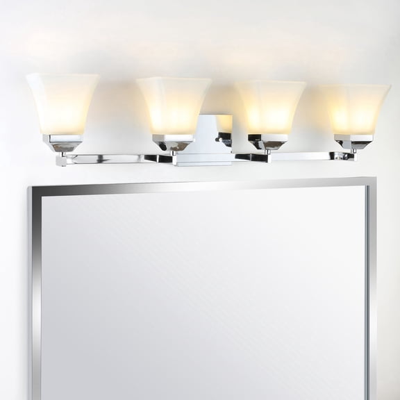 JONATHAN Y Staunton 33" 4-Light Iron/Glass Modern Cottage LED Vanity Light, Chrome