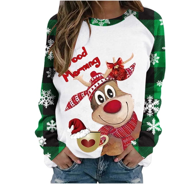 Sudadera de Cuello Redondo de Navidad Para Mujer Moda Casual Manga Larga Estampado Tops Blusa Odeerbi ODB196801