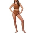 thumbnail image 2 of INSPIRAR CHIC Conjuntos de Bikini Elegantes de Una Sola Manga para Mujeres, 2 Piezas, Top con Push Up y Parte Inferior de Control de Abdomen, Trajes de Baño, Pequeño, Marrón, 2 of 5