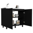 thumbnail image 2 of 2 Utility Sink With Cabinet, Black. Stainless Steel Countertop & Aluminum. Fashion Legs. Interior Shelf. Faucet Not Supplied. 20.09" D X 39.09" W 35.11" H. 59.13 Lb Black Cabinet. Aluminium., 2 of 2
