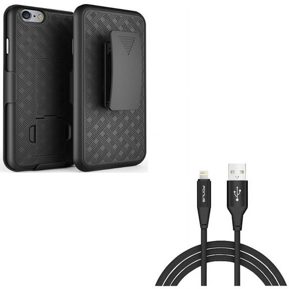 6ft USB Cable w Case Belt Clip for iPhone 8/7 - Charger Cord Power Wire Braided Long, Holster Swivel Cover Kickstand Armor for iPhone 8/7 Models