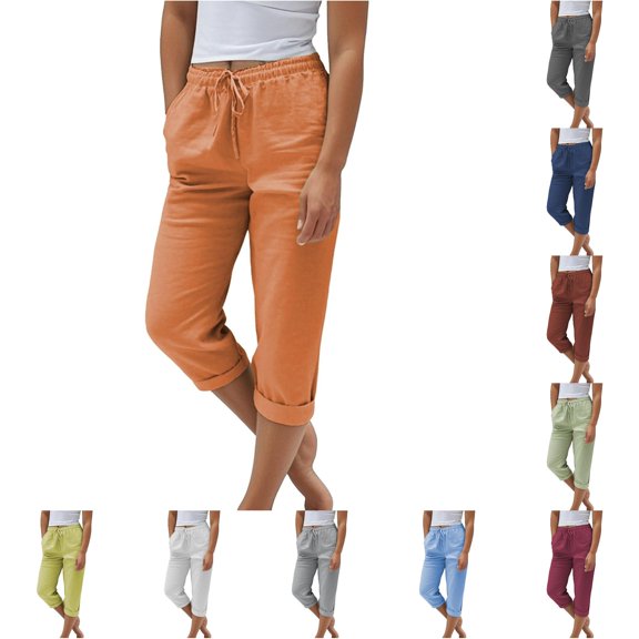 Gunia Women'S Capri Pants High Waisted Elegant High Casual Tied Belted Capri Pants Summer Pants