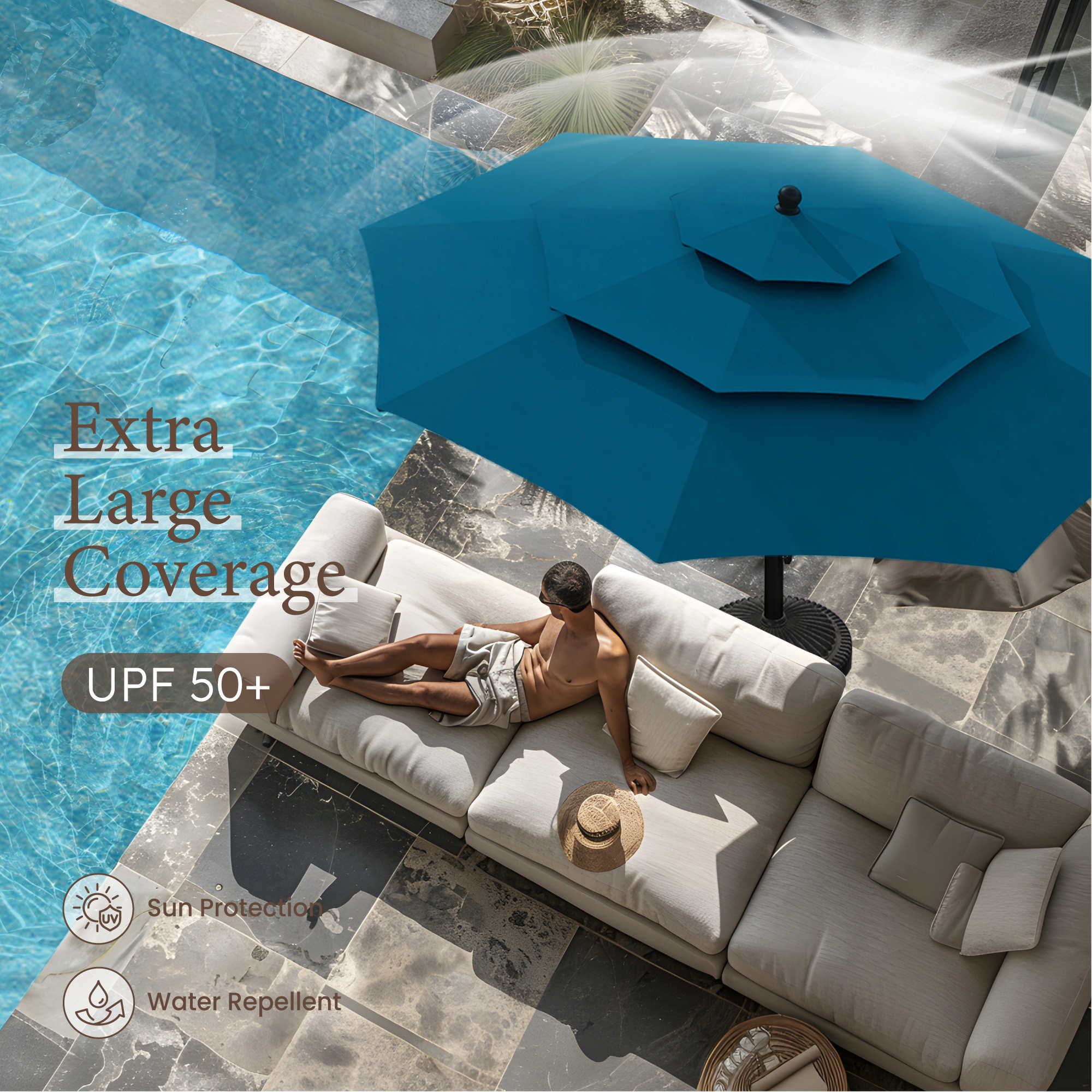 Summit Living 10ft Market Umbrella with Auto-Tilt, Cerulean photo 2