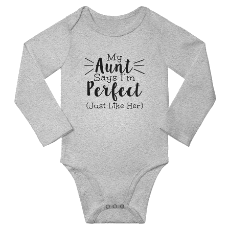 

My Aunt Says I m Perfect Cute Baby Long Sleeve Clothing Bodysuits Boy Girl Unisex (Gray 18-24M)