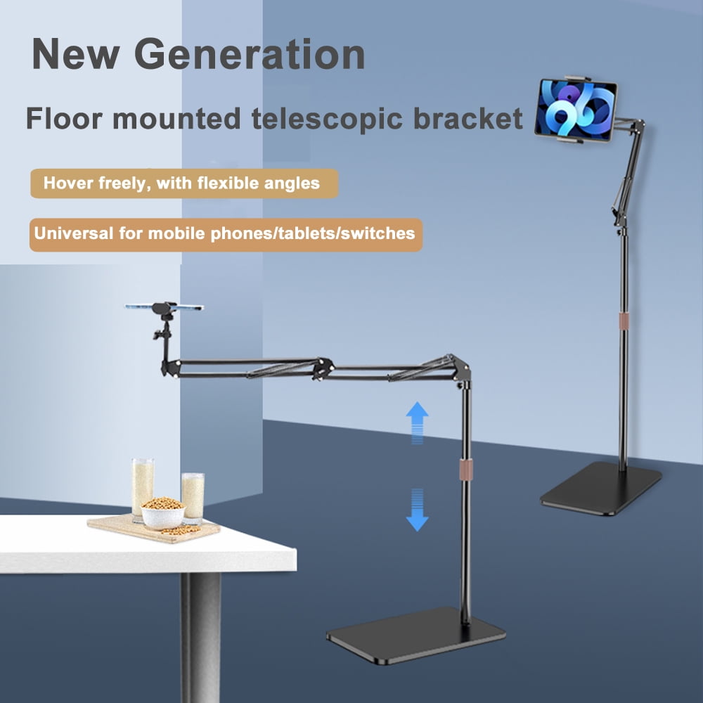 Tablet Floor Stand, Overhead Bed Phone Mount Height Adjustable Arm Stretchable Stand Holder-Black