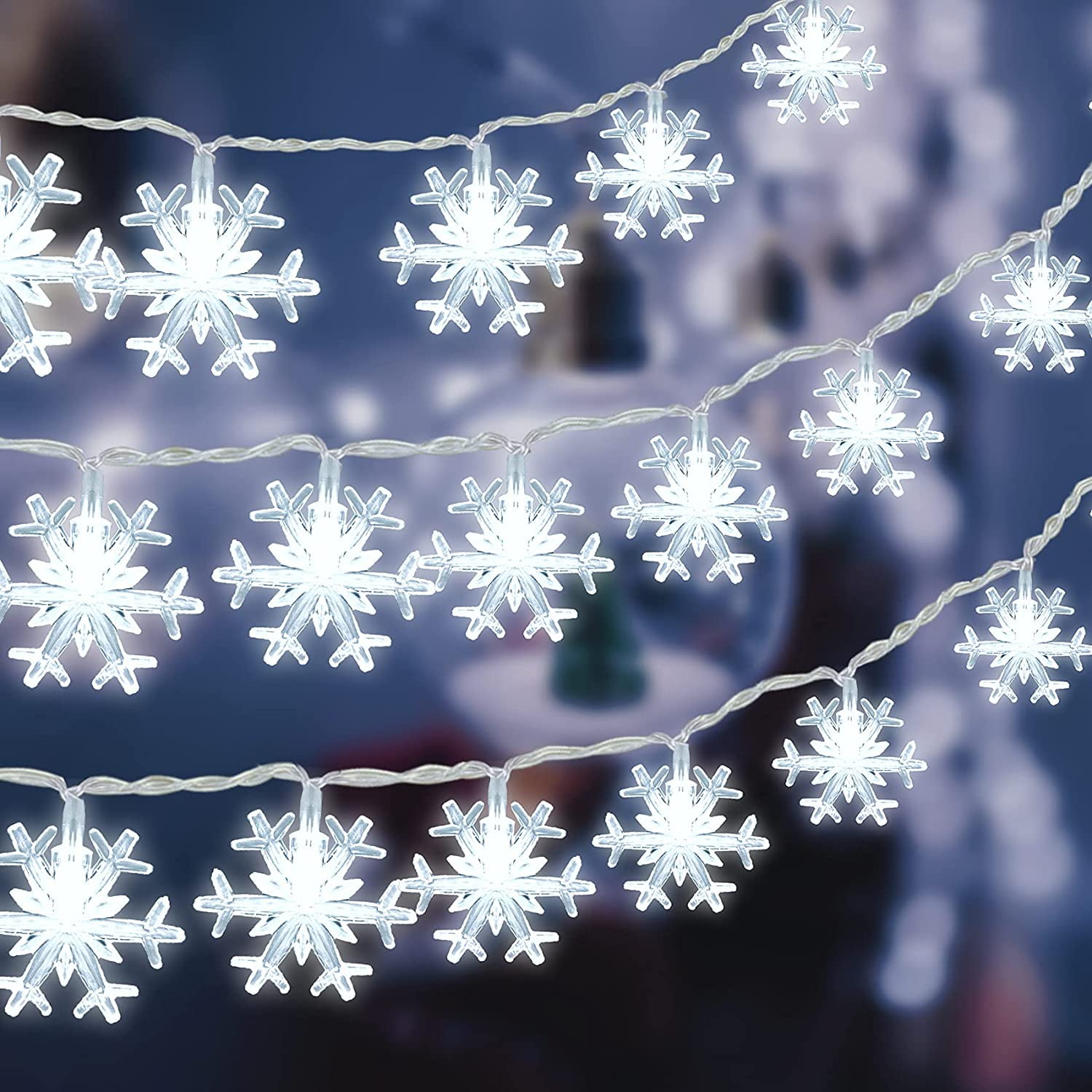 battery operated snowflake string lights