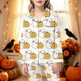 thumbnail image 2 of RUTAYY Girls Pajama Set Cute Ghost Pumpkin Halloween Graphic 2 Piece Sleep Set Long Sleeve Notch Neck Kids Cozy Indoor Outfit White, 2 of 5