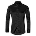 thumbnail image 5 of Unique Bargains Men's Prom Satin Long Sleeves Button Down Slim Fit Formal Shirts S Black, 5 of 6