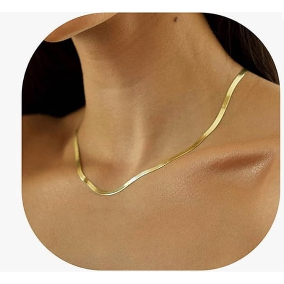 Gold Chain For Women 18K Herringbone Flat Necklace 18" -26" Gold Plated Necklaces For Women