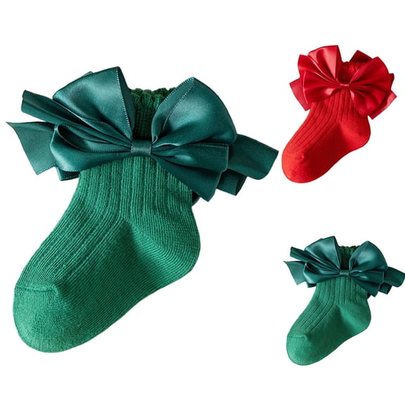 Lovzfmll Girls' Crew Socks, Christmas Winter Bow Big Kids Red Cartoon Cute New Year Little Girl Princess Socks, Casual for Toddler, 3-5 Years