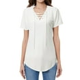 thumbnail image 3 of Nlife Women Lace-up Front Solid Color Short Sleeves Tunics Tops, 3 of 7