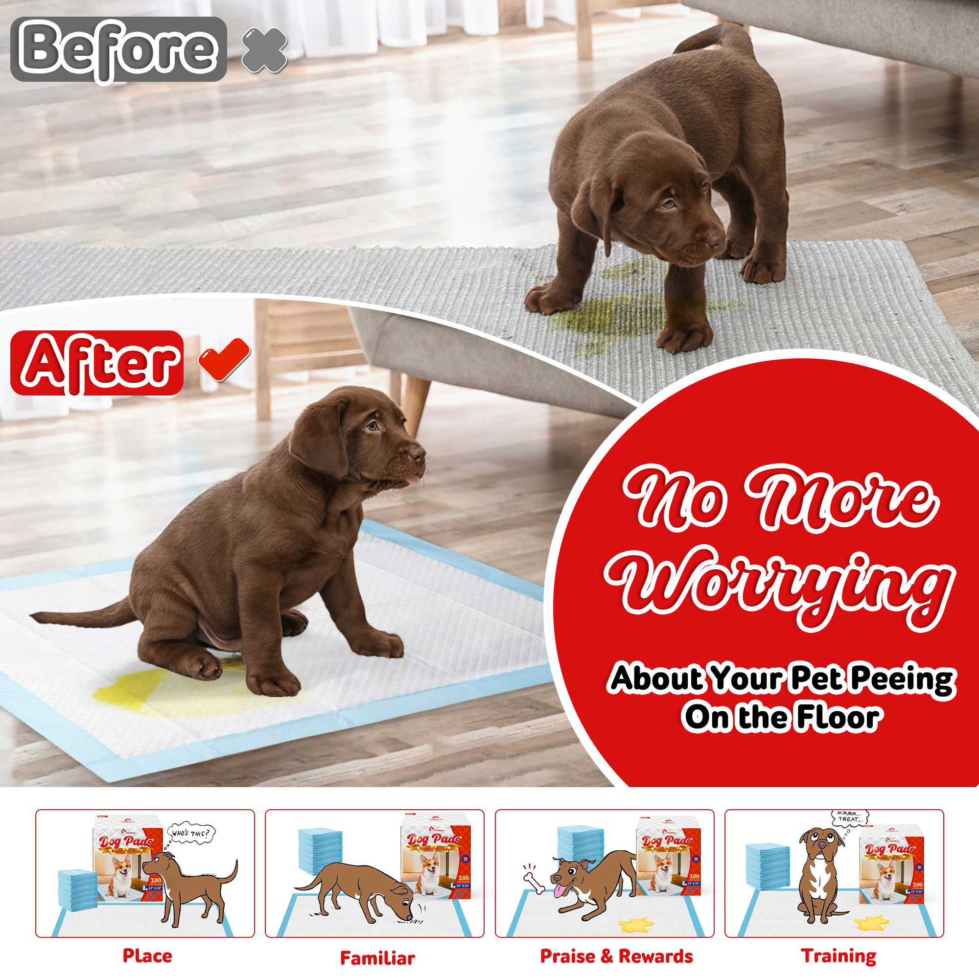 Tolobeve Puppy Pads, Large 22" x 22", 100 Count photo 5