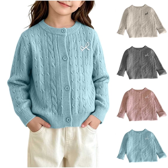 Sahpxhe Little Girls Cotton Cardigan Sweater Cable Knit Button Down Long Sleeve Sweater Kids Casual Soft Comfy Lightweight Tops Sky Blue 2-3 Years