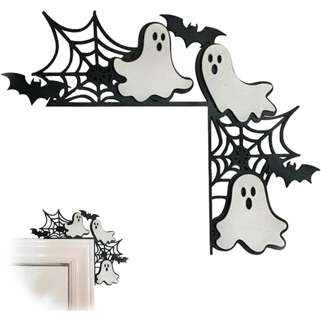 Decoración de marco de puerta de Halloween: decoración de letrero de esquina, decoración de marco de puerta/ventana con bruja, calabaza y fantasma (fantasma)