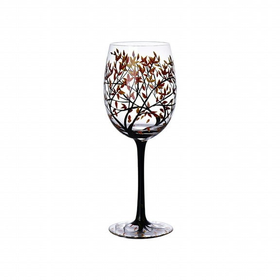Tunhigl Hand-Painted Tree Wine Glasses 16oz - Unique Colorful Art Glass for Birthdays, Weddings, Valentine's Day - 12 oz Seasonal Design