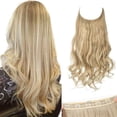 thumbnail image 1 of SARLA Extensiones de cabello de alambre invisible con 3 clips rubio sucio corto sintético ondulado rizado postizo destacados diadema transparente ajustable para mujeres 14 pulgadas, 1 of 5