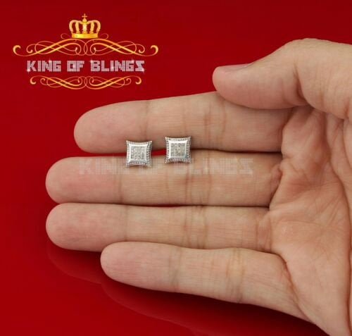 King of Bling's Aretes Para Hombre 925 White Silver 0.25ct Diamond Men's Stud Kite Earrings