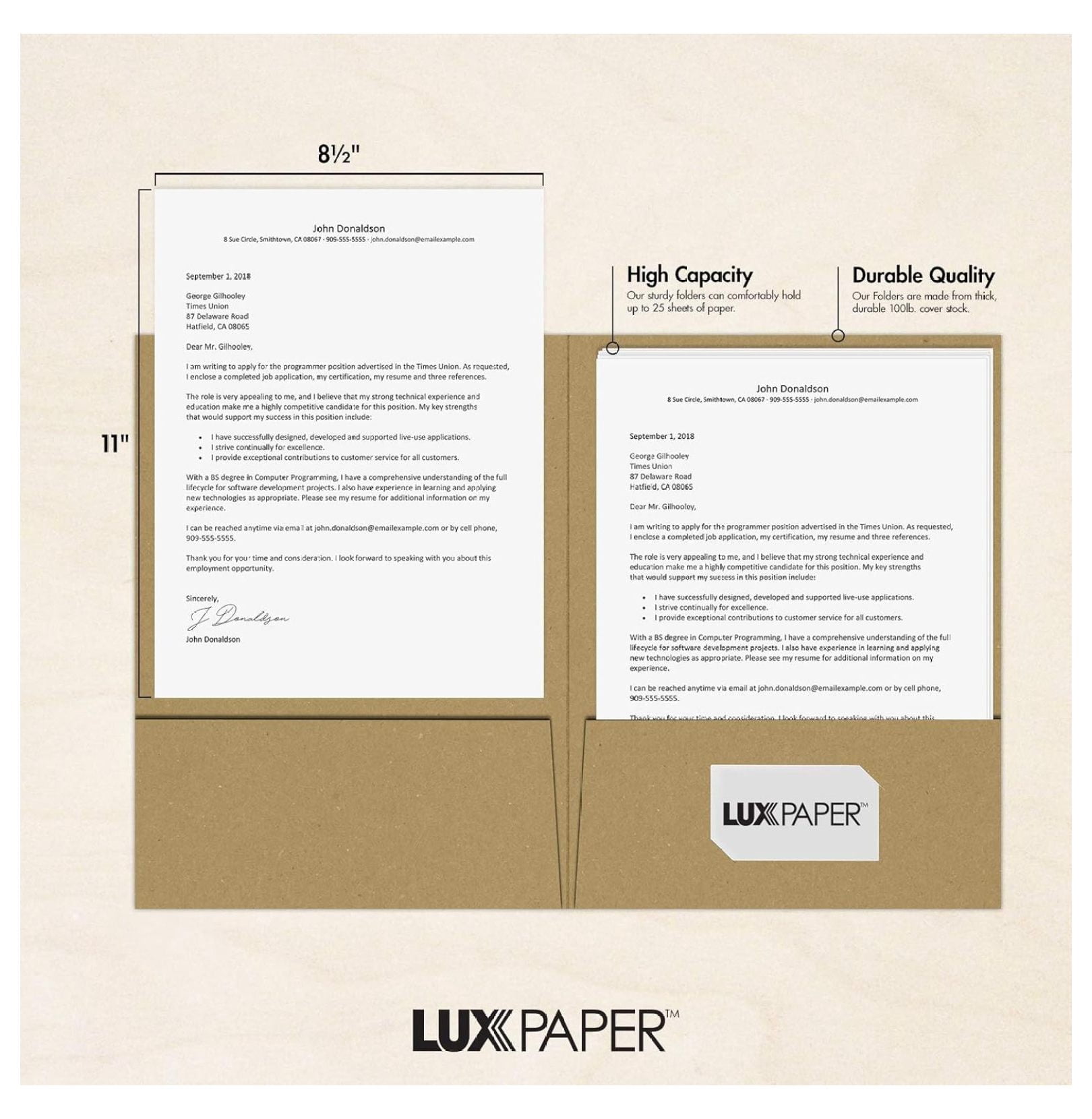 9x12 Presentation Folders - 25 Pack - 18pt Grocery Bag Color - Professional Report, Brochure & Sales Material Folders - Tax Season Organization