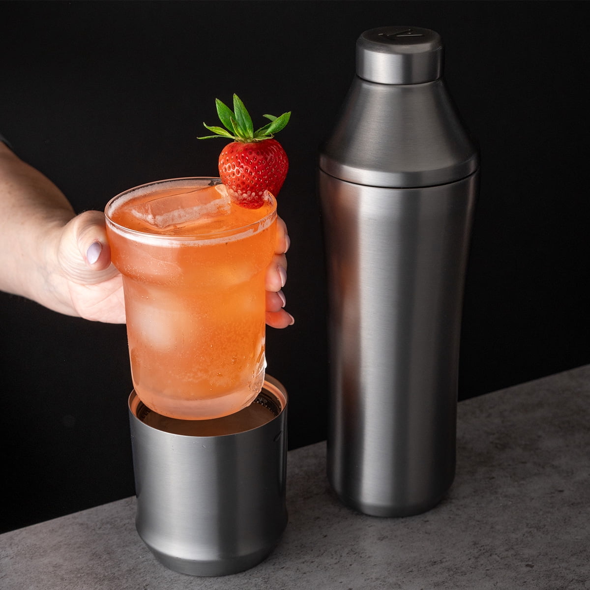 Elevated Craft 12oz Hybrid Rocks Glass – Insulated Stainless Steel Cocktail Glass, Double Old Fashioned Lowball for Whiskey Bourbon, Black